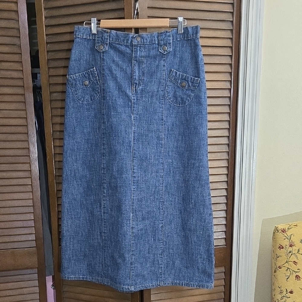 Details Classic Blue Denim Midi Skirt
